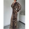 imageMakeMeChic Womens Leopard Print Dress V Neck Dolman Sleeve Ruched Bodycon Cocktail Maxi DressesBrown