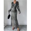 imageMakeMeChic Womens Leopard Print Dress V Neck Dolman Sleeve Ruched Bodycon Cocktail Maxi DressesMulticolor