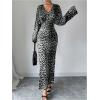 imageMakeMeChic Womens Leopard Print Dress V Neck Dolman Sleeve Ruched Bodycon Cocktail Maxi DressesMulticolor