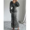 imageMakeMeChic Womens Leopard Print Dress V Neck Dolman Sleeve Ruched Bodycon Cocktail Maxi DressesMulticolor