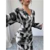 imageMakeMeChic Womens Leopard Print Dress V Neck Dolman Sleeve Ruched Bodycon Cocktail Maxi DressesMulticolor Aa