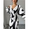 imageMakeMeChic Womens Leopard Print Dress V Neck Dolman Sleeve Ruched Bodycon Cocktail Maxi DressesMulticolor B