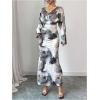 imageMakeMeChic Womens Leopard Print Dress V Neck Dolman Sleeve Ruched Bodycon Cocktail Maxi DressesMulticolor Bb