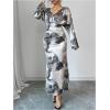 imageMakeMeChic Womens Leopard Print Dress V Neck Dolman Sleeve Ruched Bodycon Cocktail Maxi DressesMulticolor Bb