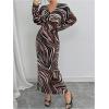 imageMakeMeChic Womens Leopard Print Dress V Neck Dolman Sleeve Ruched Bodycon Cocktail Maxi DressesMulticolor a