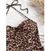 imageMakeMeChic Womens Leopard Print Ruched Halter Tie Back Lettuce Trim Bodycon Mini DressMulticolor