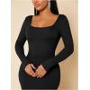 imageMakeMeChic Womens Long Bodycon Dress Square Neck Long Sleeve Slim Fitted Pencil DressBlack
