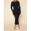 imageMakeMeChic Womens Long Bodycon Dress Square Neck Long Sleeve Slim Fitted Pencil DressBlack