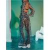 imageMakeMeChic Womens Mesh Sheer Leopard Print Bell Sleeve Dress Backless A Line Club Maxi DressesBlack