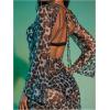imageMakeMeChic Womens Mesh Sheer Leopard Print Bell Sleeve Dress Backless A Line Club Maxi DressesBlack