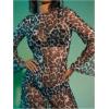 imageMakeMeChic Womens Mesh Sheer Leopard Print Bell Sleeve Dress Backless A Line Club Maxi DressesBlack