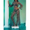 imageMakeMeChic Womens Mesh Sheer Leopard Print Bell Sleeve Dress Backless A Line Club Maxi DressesBlack