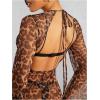 imageMakeMeChic Womens Mesh Sheer Leopard Print Bell Sleeve Dress Backless A Line Club Maxi DressesMulticolor