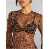 imageMakeMeChic Womens Mesh Sheer Leopard Print Bell Sleeve Dress Backless A Line Club Maxi DressesMulticolor