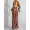 imageMakeMeChic Womens Mesh Sheer Leopard Print Bell Sleeve Dress Backless A Line Club Maxi DressesMulticolor
