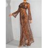 imageMakeMeChic Womens Mesh Sheer Leopard Print Bell Sleeve Dress Backless A Line Club Maxi DressesMulticolor