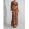 imageMakeMeChic Womens Mesh Sheer Leopard Print Bell Sleeve Dress Backless A Line Club Maxi DressesMulticolor