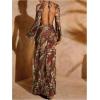 imageMakeMeChic Womens Mesh Sheer Leopard Print Bell Sleeve Dress Backless A Line Club Maxi DressesMulticolor B