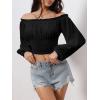 imageMakeMeChic Womens Off Shoulder Long Sleeve Ruched Crop Tops Going Out Boho Shirt BlouseBlack
