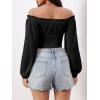 imageMakeMeChic Womens Off Shoulder Long Sleeve Ruched Crop Tops Going Out Boho Shirt BlouseBlack