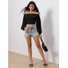 imageMakeMeChic Womens Off Shoulder Long Sleeve Ruched Crop Tops Going Out Boho Shirt BlouseBlack