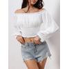 imageMakeMeChic Womens Off Shoulder Long Sleeve Ruched Crop Tops Going Out Boho Shirt BlouseWhite