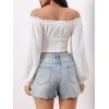 imageMakeMeChic Womens Off Shoulder Long Sleeve Ruched Crop Tops Going Out Boho Shirt BlouseWhite