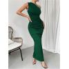 imageMakeMeChic Womens One Shoulder Sleeveless Maxi Dress Ruched Split Thigh Bodycon Party DressesDark Green