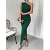 imageMakeMeChic Womens One Shoulder Sleeveless Maxi Dress Ruched Split Thigh Bodycon Party DressesDark Green