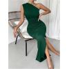 imageMakeMeChic Womens One Shoulder Sleeveless Maxi Dress Ruched Split Thigh Bodycon Party DressesDark Green