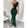 imageMakeMeChic Womens One Shoulder Sleeveless Maxi Dress Ruched Split Thigh Bodycon Party DressesDark Green