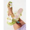 imageMakeMeChic Womens Open Toe Floral Kitten Heels Flower Summer Beach SandalsLight Green