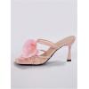 imageMakeMeChic Womens Open Toe Floral Kitten Heels Flower Summer Beach SandalsPink