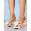 imageMakeMeChic Womens Open Toe Floral Kitten Heels Flower Summer Beach SandalsPlain White