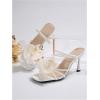 imageMakeMeChic Womens Open Toe Floral Kitten Heels Flower Summer Beach SandalsSolid White