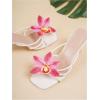 imageMakeMeChic Womens Open Toe Floral Kitten Heels Flower Summer Beach SandalsWhite Pink