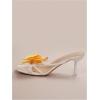 imageMakeMeChic Womens Open Toe Floral Kitten Heels Flower Summer Beach SandalsYellow White