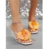 imageMakeMeChic Womens Open Toe Floral Kitten Heels Flower Summer Beach SandalsYellow White