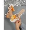 imageMakeMeChic Womens Open Toe Floral Kitten Heels Flower Summer Beach SandalsYellow White