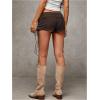 imageMakeMeChic Womens PU Leather Lace Up Ruched Tie Side Micro Shorts Low Waist Belted Festival Rave Mini ShortBrown