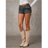 imageMakeMeChic Womens PU Leather Lace Up Ruched Tie Side Micro Shorts Low Waist Belted Festival Rave Mini ShortDark Grey