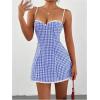 imageMakeMeChic Womens Plaid Gingham Lace Cami Dress Sleeveless Going Out Mini Dresses SundressBlue