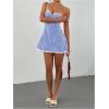 imageMakeMeChic Womens Plaid Gingham Lace Cami Dress Sleeveless Going Out Mini Dresses SundressBlue