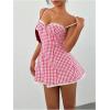 imageMakeMeChic Womens Plaid Gingham Lace Cami Dress Sleeveless Going Out Mini Dresses SundressHot Pink