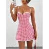 imageMakeMeChic Womens Plaid Gingham Lace Cami Dress Sleeveless Going Out Mini Dresses SundressHot Pink