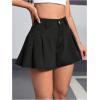 imageMakeMeChic Womens Pleated Denim Shorts Zip Fly Button Wide Leg Flared Jean SkortBlack