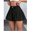 imageMakeMeChic Womens Pleated Denim Shorts Zip Fly Button Wide Leg Flared Jean SkortBlack