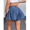 imageMakeMeChic Womens Pleated Denim Shorts Zip Fly Button Wide Leg Flared Jean SkortBlue