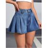 imageMakeMeChic Womens Pleated Denim Shorts Zip Fly Button Wide Leg Flared Jean SkortBlue