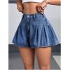 imageMakeMeChic Womens Pleated Denim Shorts Zip Fly Button Wide Leg Flared Jean SkortBlue